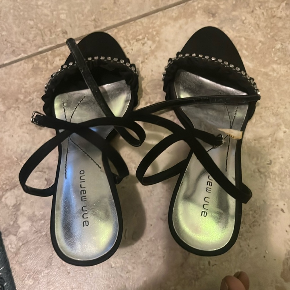 Fancy party black shoes with rhinestone